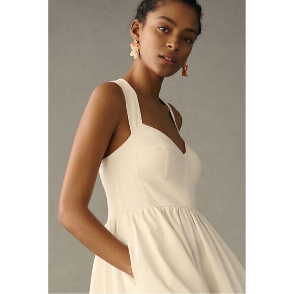 NEW Anthropologie Forever That Girl White Boho Denim Sweetheart Midi Dress Small - Picture 3 of 3